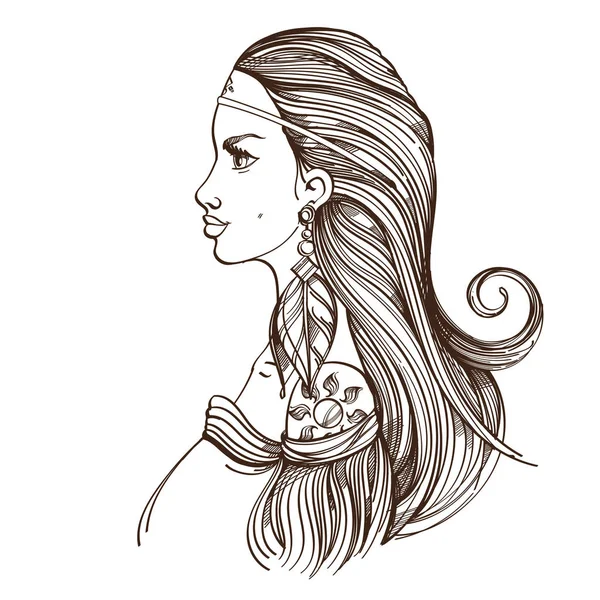孤立在白色背景上的长头发的女人 — 图库矢量图片