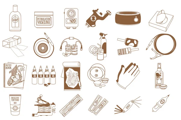 Set Contour Icons Tattoo Goods Product Design — Stock Vector