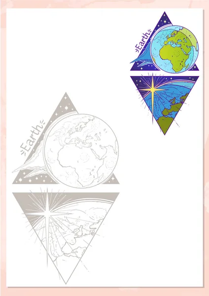 白色背景下菱形分离的行星地球景观 — 图库矢量图片
