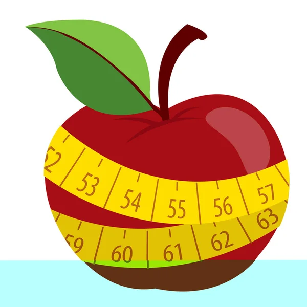 Красное Яблоко Мерная Лента Белом Фоне — стоковый вектор