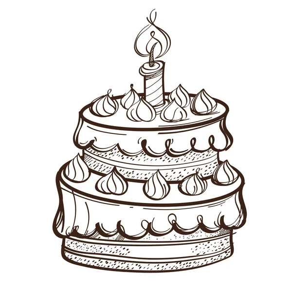 Monochrome Birthday Chocolate Cake Isolated White Background — Stock Vector