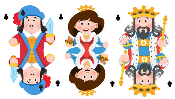 Король Принц Королева Клубов Играют Карты Мультяшными Милые Персонажи Изолированы — стоковый вектор