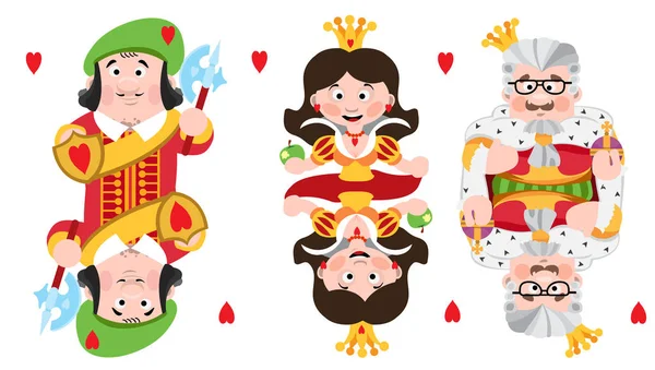 Principe Regina Cuori Carte Gioco Con Cartoni Animati Personaggi Carini — Vettoriale Stock