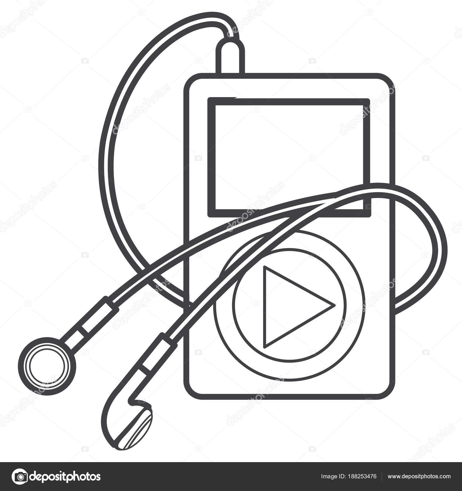 Mp3 Player Monochrome Illustration Isolated White Background Stock