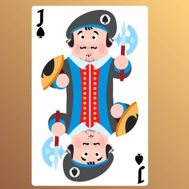 Jack spades iskambil ile sevimli çizgi film karakterleri bej renkli arka plan üzerinde.