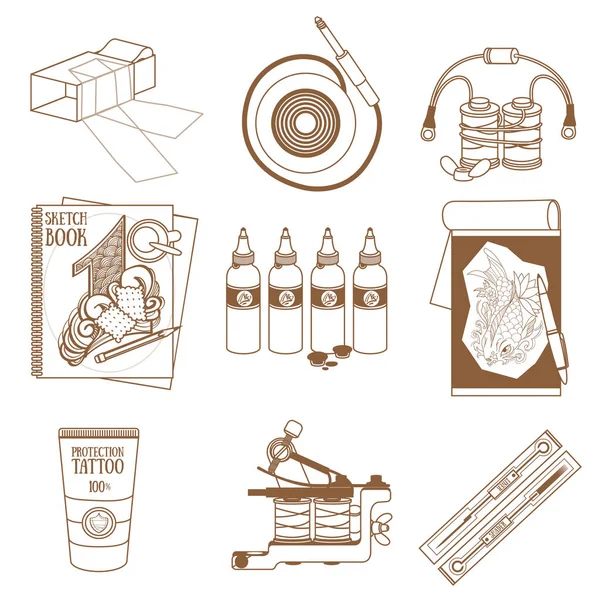 产品设计用纹身产品的轮廓图标集 — 图库矢量图片