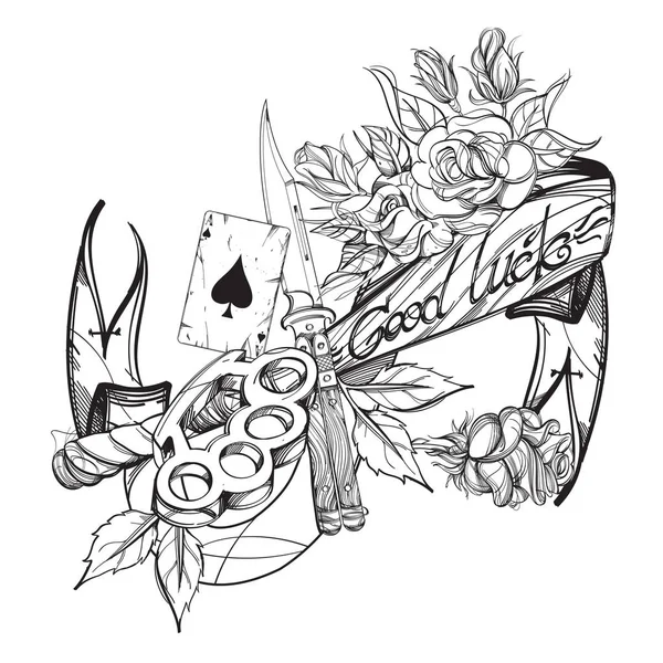 Dagger Brass Knuckle Baseball Bat Contour Drawing Coloring Tattooing