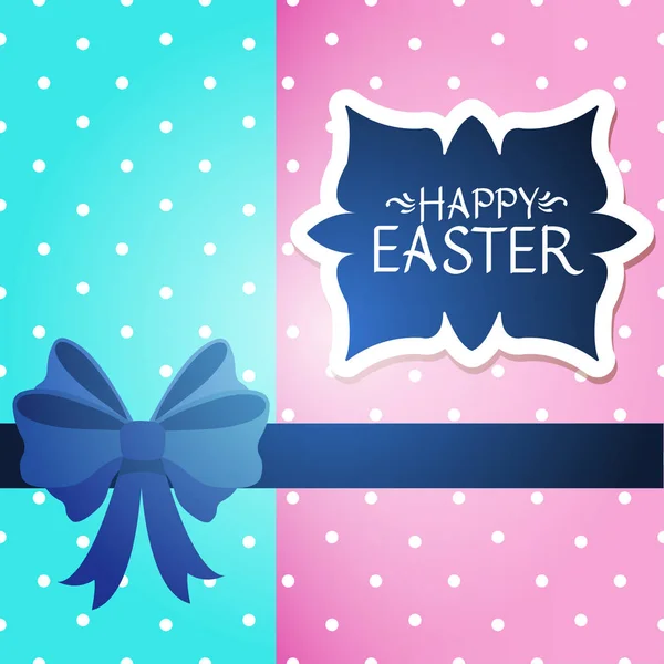 Happy Easter Greeting Card Square Blue Pink Colors — Stock Vector