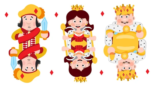King Prince Queen Diamonds Playing Cards Cartoon Cute Characters Isolated — Stock Vector