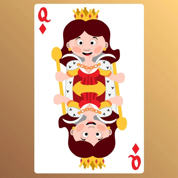 Rainha Dos Diamantes Cartão Jogar Com Desenhos Animados Personagens Bonitos — Vetor de Stock