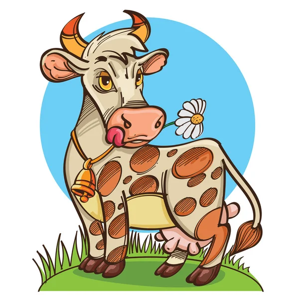 Colored Cute Cow Meadow Isolated White Background — Stock Vector