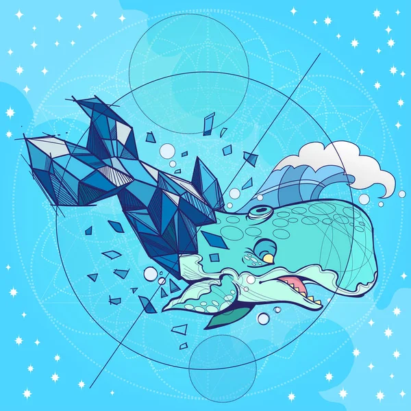 Baleine Bleue Sur Fond Bleu Avec Étoiles — Image vectorielle