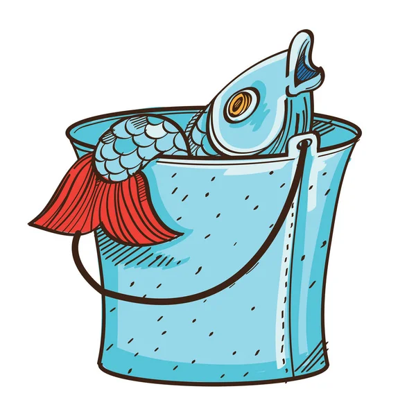 白底桶中的有色鱼 — 图库矢量图片