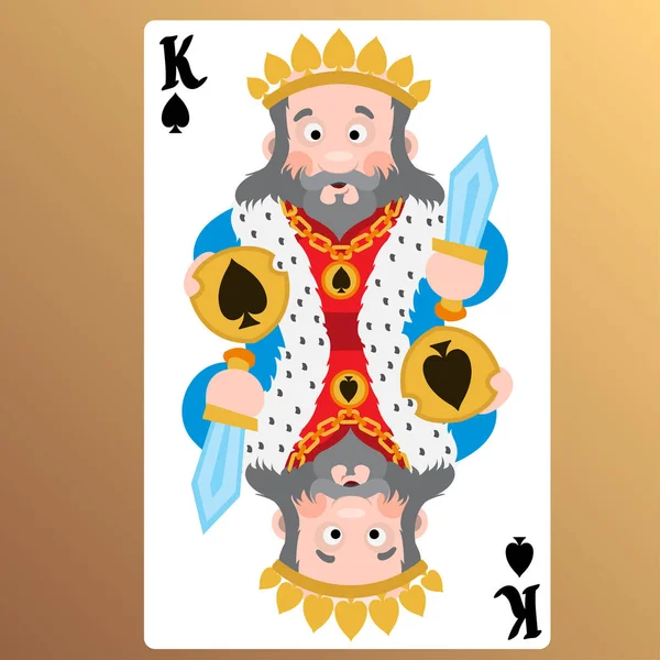 Βασιλιάς Του Μπαστούνι Παιγνιόχαρτο Χαριτωμένο Χαρακτήρες Κινουμένων Σχεδίων Μπεζ Φόντο — Διανυσματικό Αρχείο