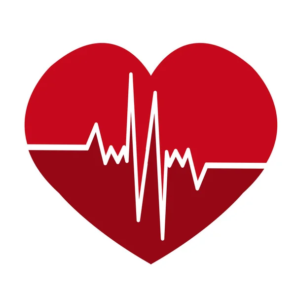 Nabız Izole Düz Simge Beyaz Zemin Üzerine Kırmızı Kalp Yendi — Stok Vektör