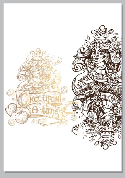 Шаблон Королевы Сказочным Персонажем Белом Фоне — стоковый вектор
