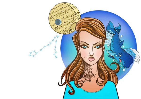 Dziewczyna Symbolizujące Znak Zodiaku Ryby — Wektor stockowy