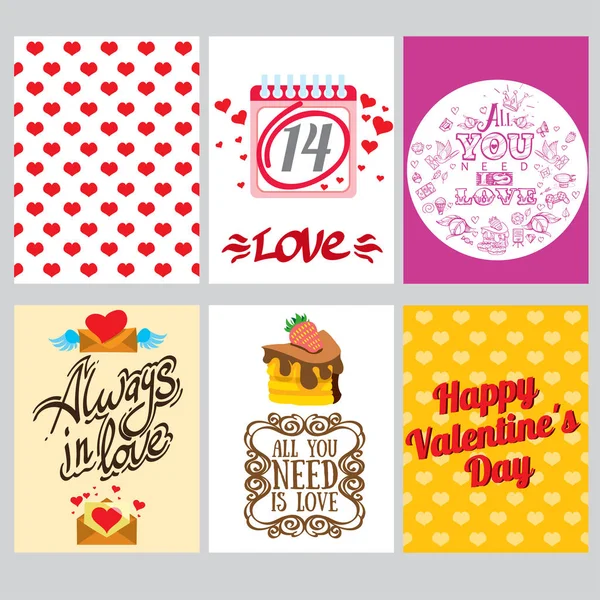 Conjunto Tarjetas Pancartas Folletos Para Decoración Regalos Día San Valentín — Vector de stock
