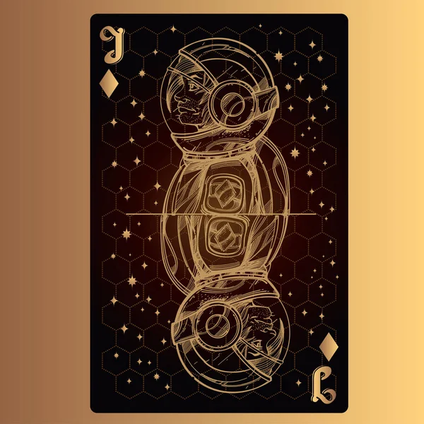 Jack Diamonds Playing Card Original Design Theme Space — Stock Vector