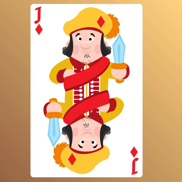 Jack Van Diamanten Speelkaart Met Schattige Stripfiguren Beige Achtergrond — Stockvector