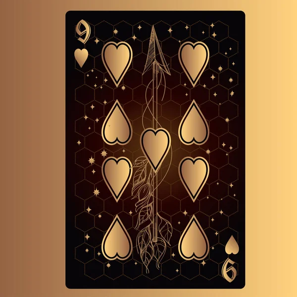 Nio Hearts Spelkort Med Originell Design Temat Rymden — Stock vektor