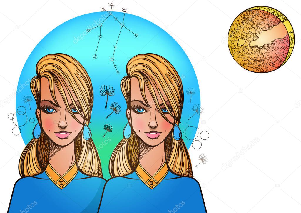 Girls symbolizing zodiac sign Gemini.