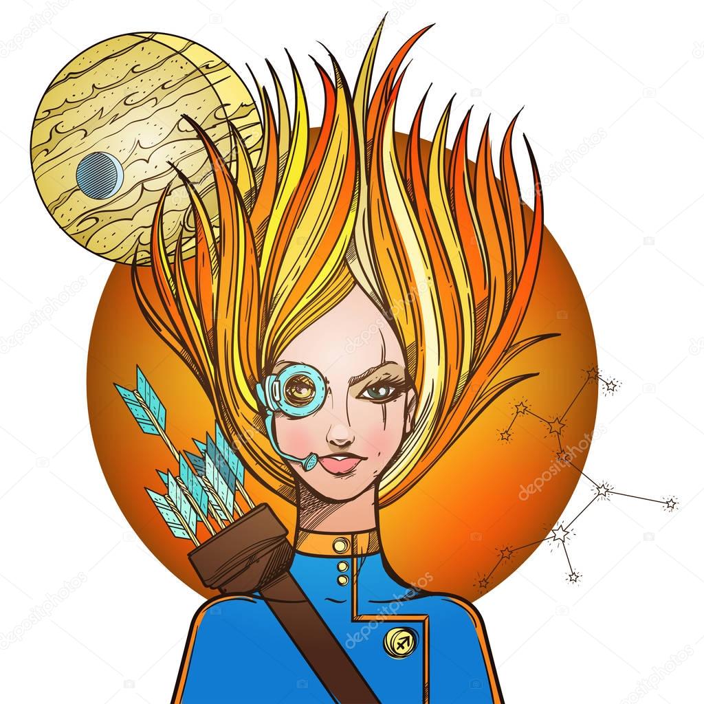 Girl symbolizing zodiac sign Sagittarius.