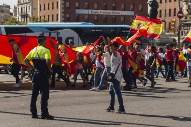 Barselona, İspanya, 8 Ağustos 2017: İspanya ile birlik için gösteri