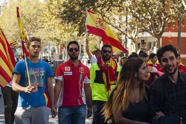Barcelona, Spain, 8th August 2017: Supporters for unity with Spain wa — Stock Photo, Image