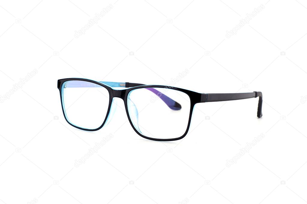 Black eye glasses isolated on white background