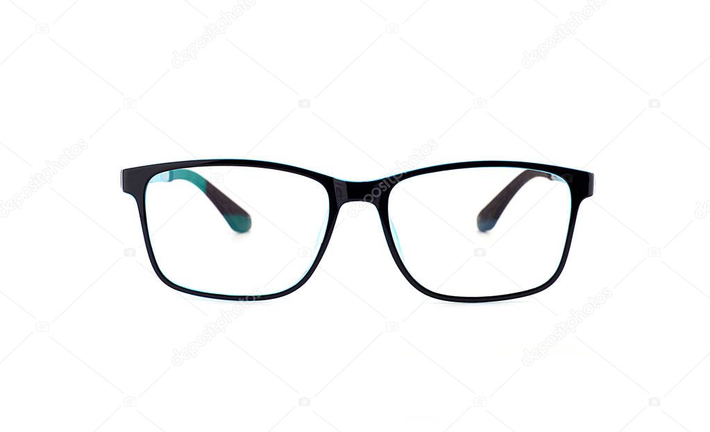 Black eye glasses isolated on white background