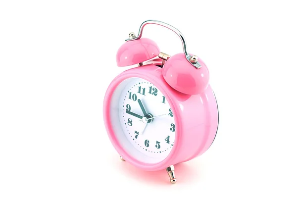 ピンク色の目覚まし時計側表示分離ホワイト バック グラウンド, — ストック写真