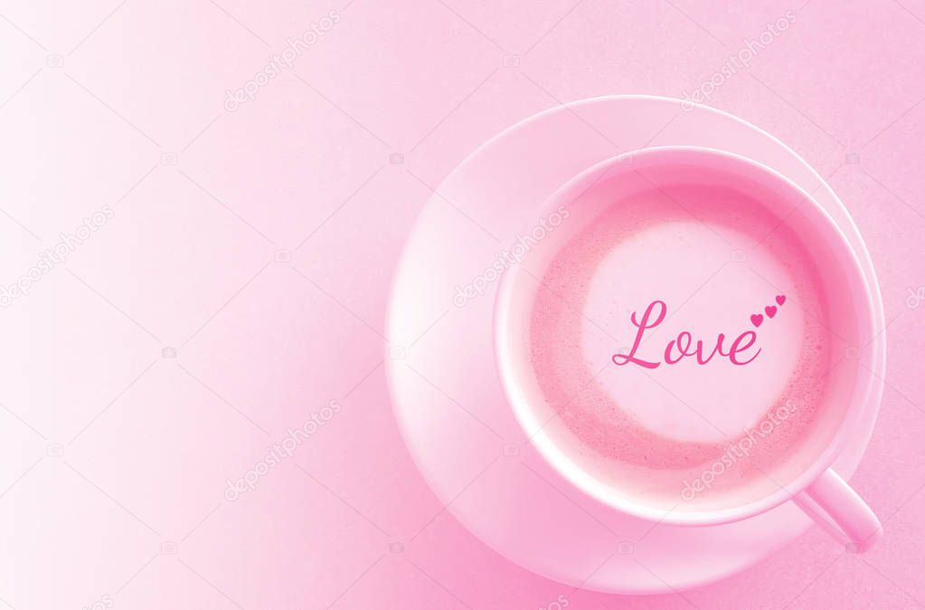 Cup of Cafe Latte or Cappuccino with love heart on the center of 