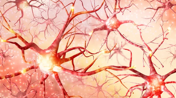 3D illustration. Pulses of neurons in the brain. A high resoluti — Stock Photo, Image