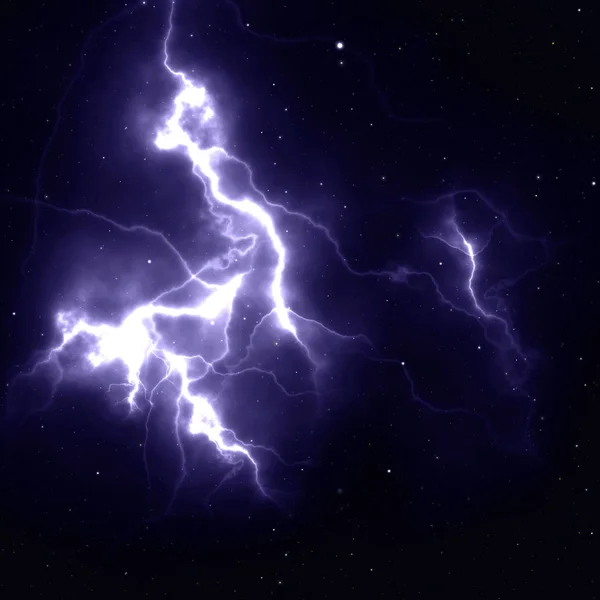 A bolt of lightning at night in the starry sky. — Stock Photo, Image