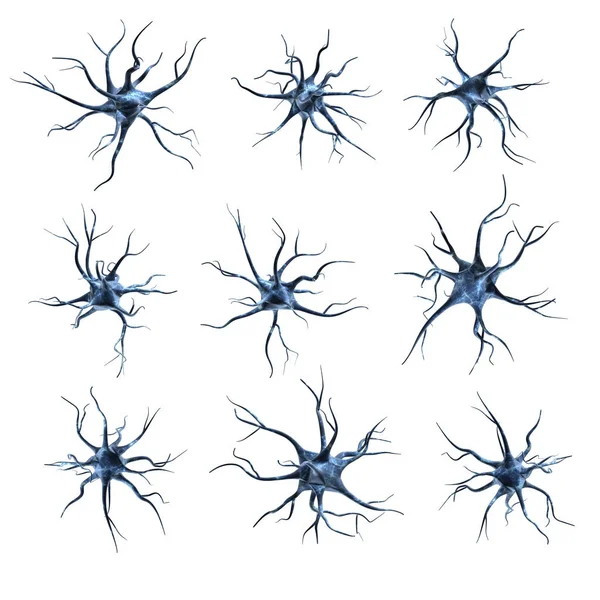 Un conjunto de neuronas en azul. renderizado 3d . —  Fotos de Stock