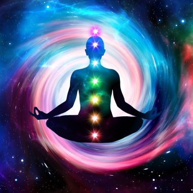 Lotus poz oturan illüstrasyon adam. Meditasyon dış s