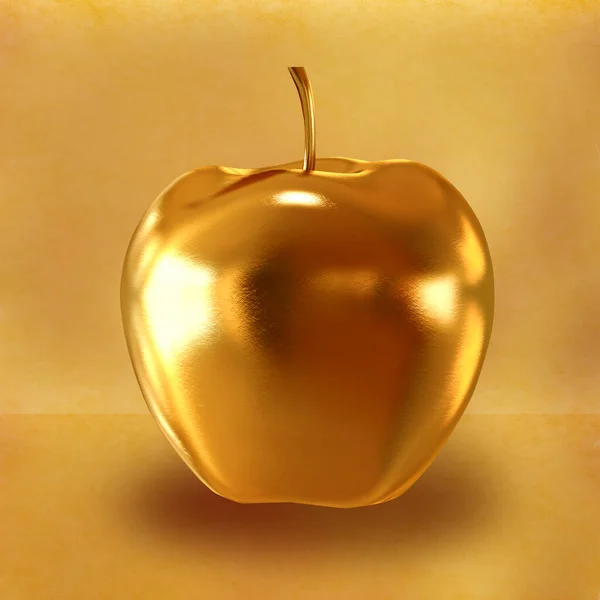 黄色の背景に金色のリンゴ 3Dイラスト 高解像度 — ストック写真