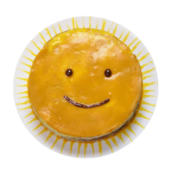 Hausgemachte Kuchen Fröhlichen Smiley Oder Gelbe Sonne Auf Weißem Hintergrund Stockbild