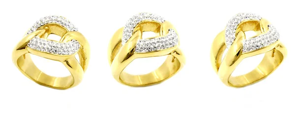 Ladies gold ring with diamonds — Stock Photo, Image