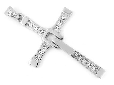 Kolye gümüş bir renk arka plan çapraz