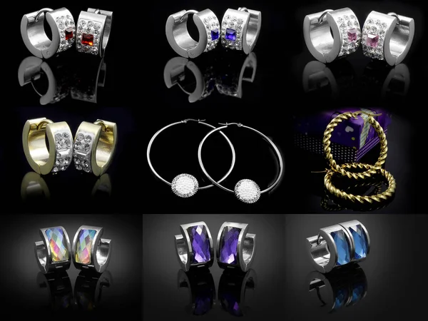 Pendientes Mix - Set grande - Plata Oro — Foto de Stock