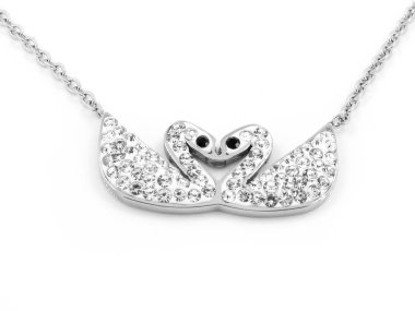 Kuğu kolye - paslanmaz çelik ve Zircons 