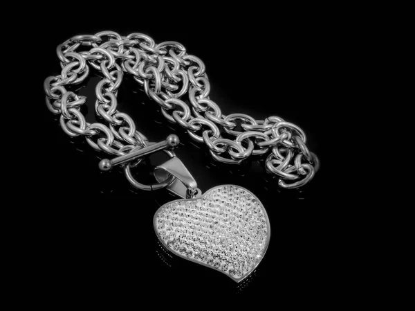 Silver Necklace Heart with Zircons - Stainless Steel — Stock Photo, Image