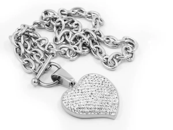 Zilveren halsketting hart met Zircons - roestvrij staal — Stockfoto