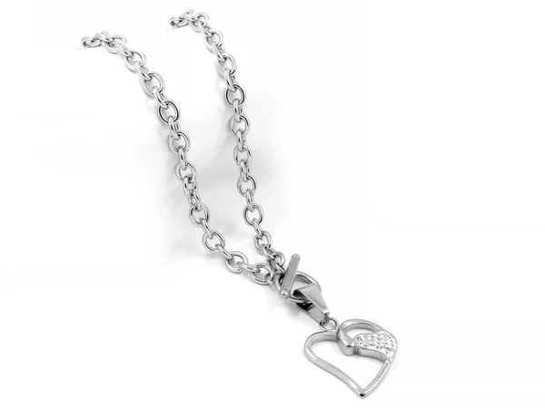 Jewelry Necklace - Steel Heart with Zircons — Stock Photo, Image