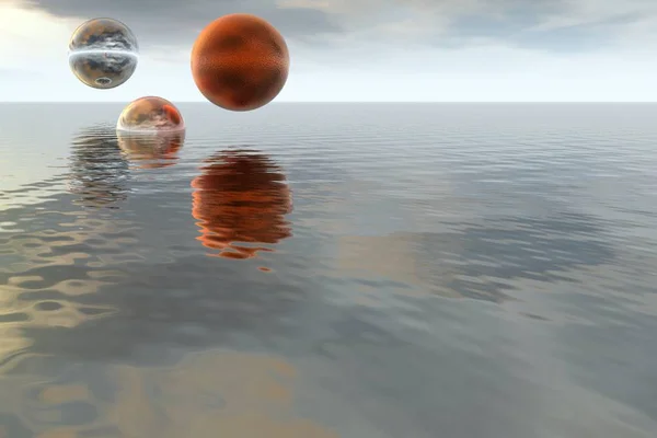 Fantastische abstrakte Landschaft - Ozean und Planet — Stockfoto