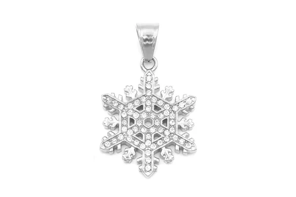 Pendentif bijoux. Flocon de neige avec zircons. Acier inoxydable . — Photo