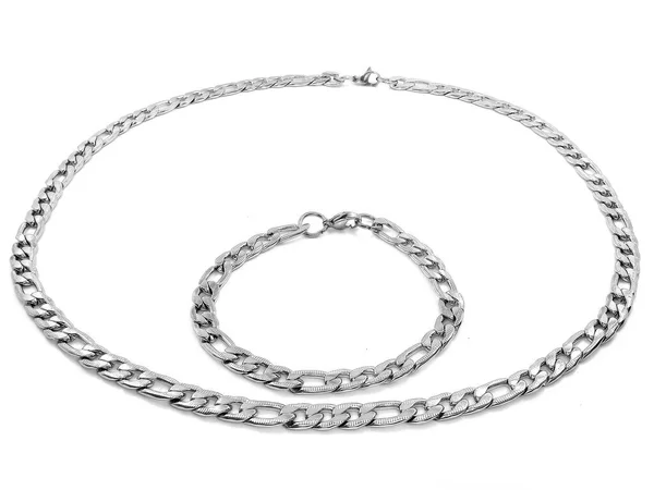 Set Bracelet Necklace Men Stainless Steel One Color Background — Stock Photo, Image