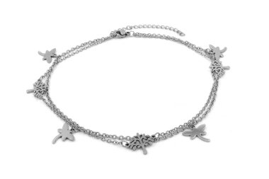 Zincir, bileklik. Paslanmaz çelik. OEM ürünü. Beyaz renk arkaplanı